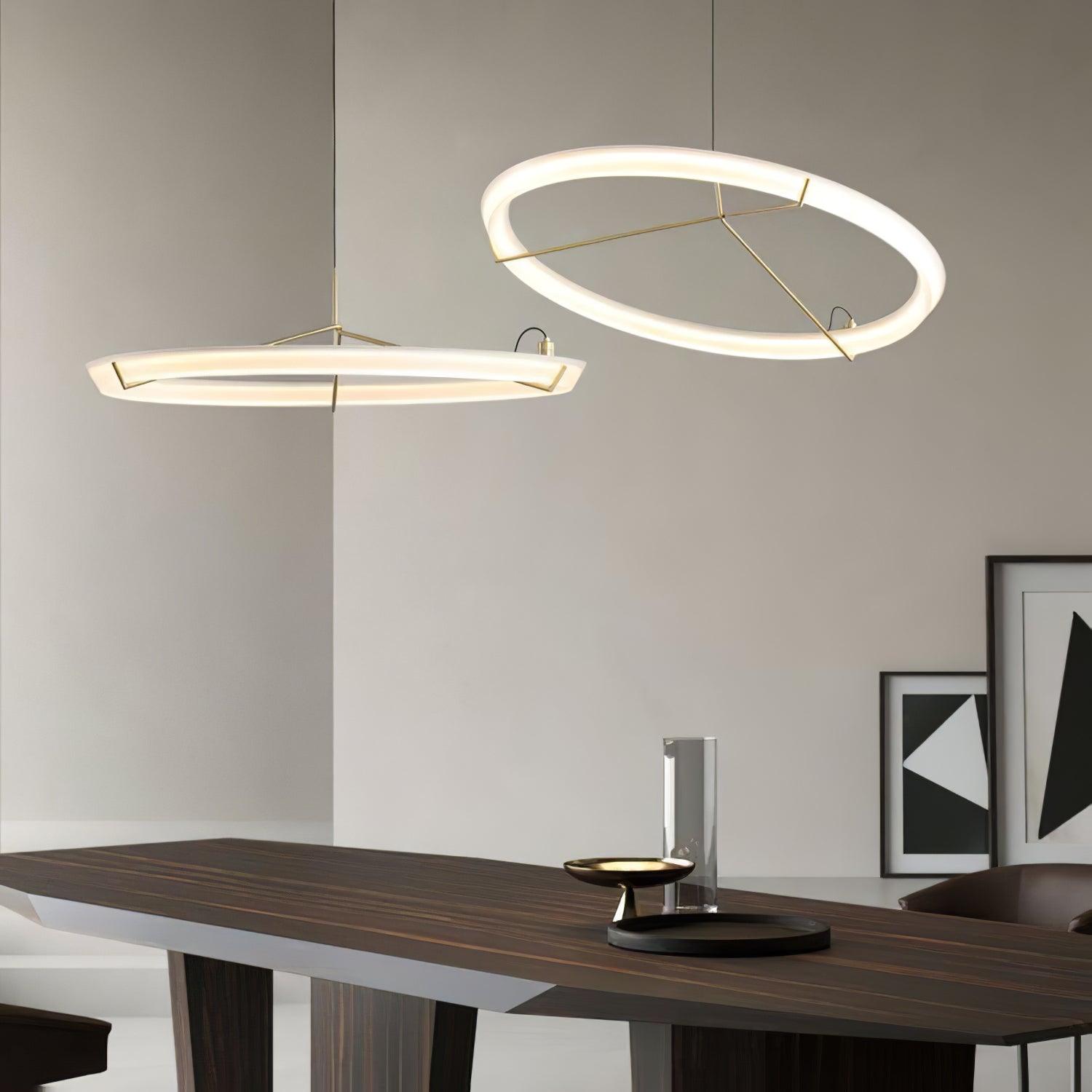 Minimalist Ring Nodes LED Hanging Lamp Adjustable Circular Pendant Fixture for Dining Areas