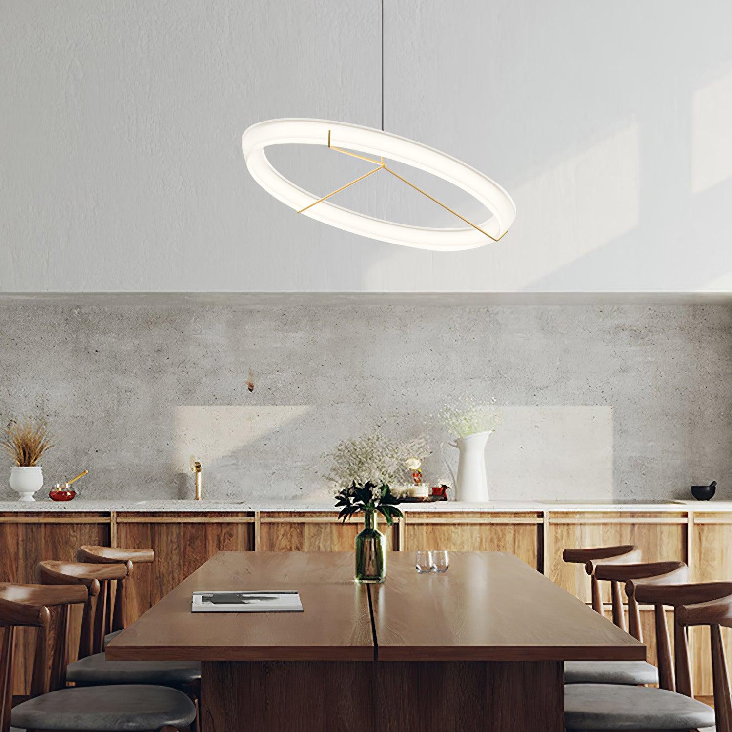 Minimalist Ring Nodes LED Hanging Lamp Adjustable Circular Pendant Fixture for Dining Areas