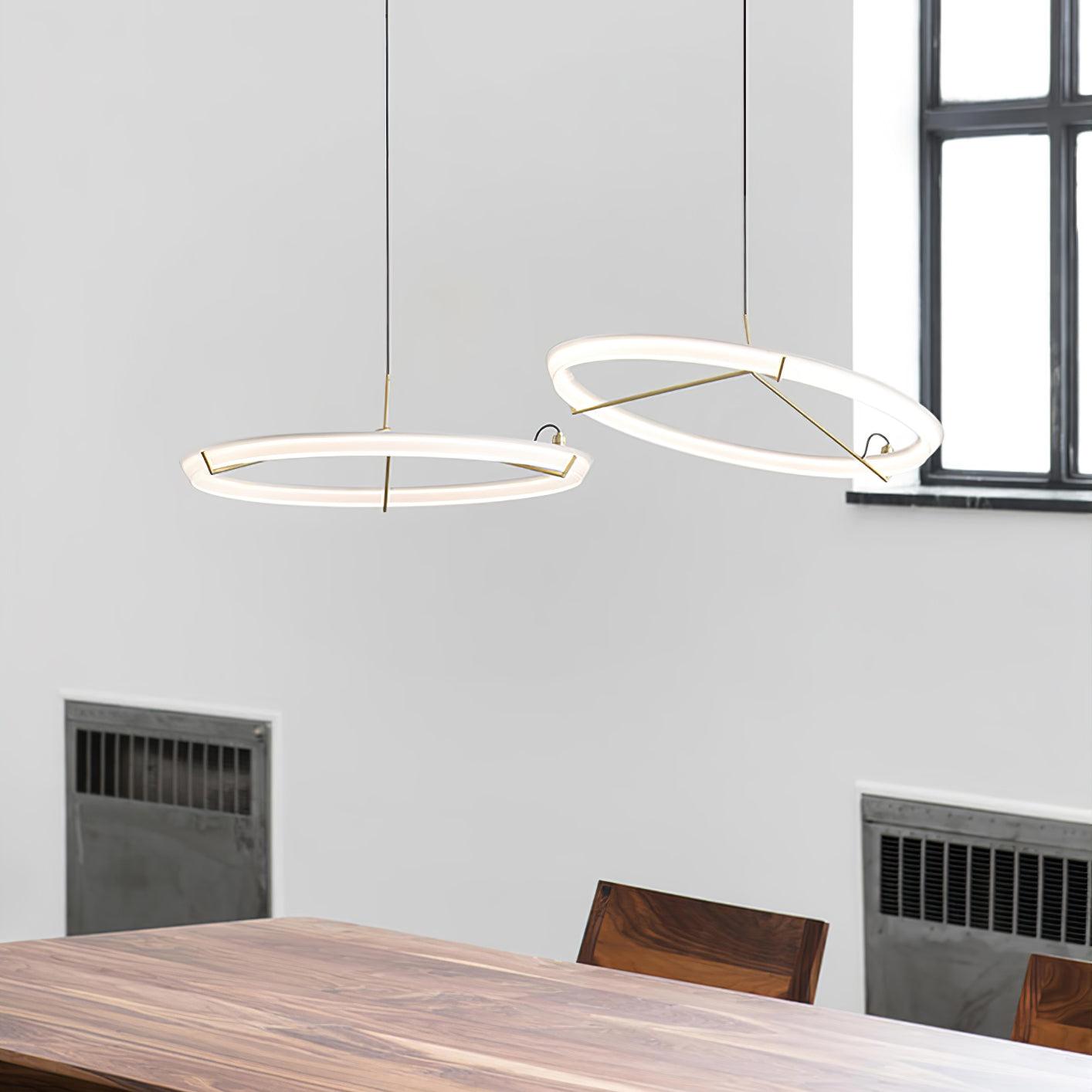 Minimalist Ring Nodes LED Hanging Lamp Adjustable Circular Pendant Fixture for Dining Areas