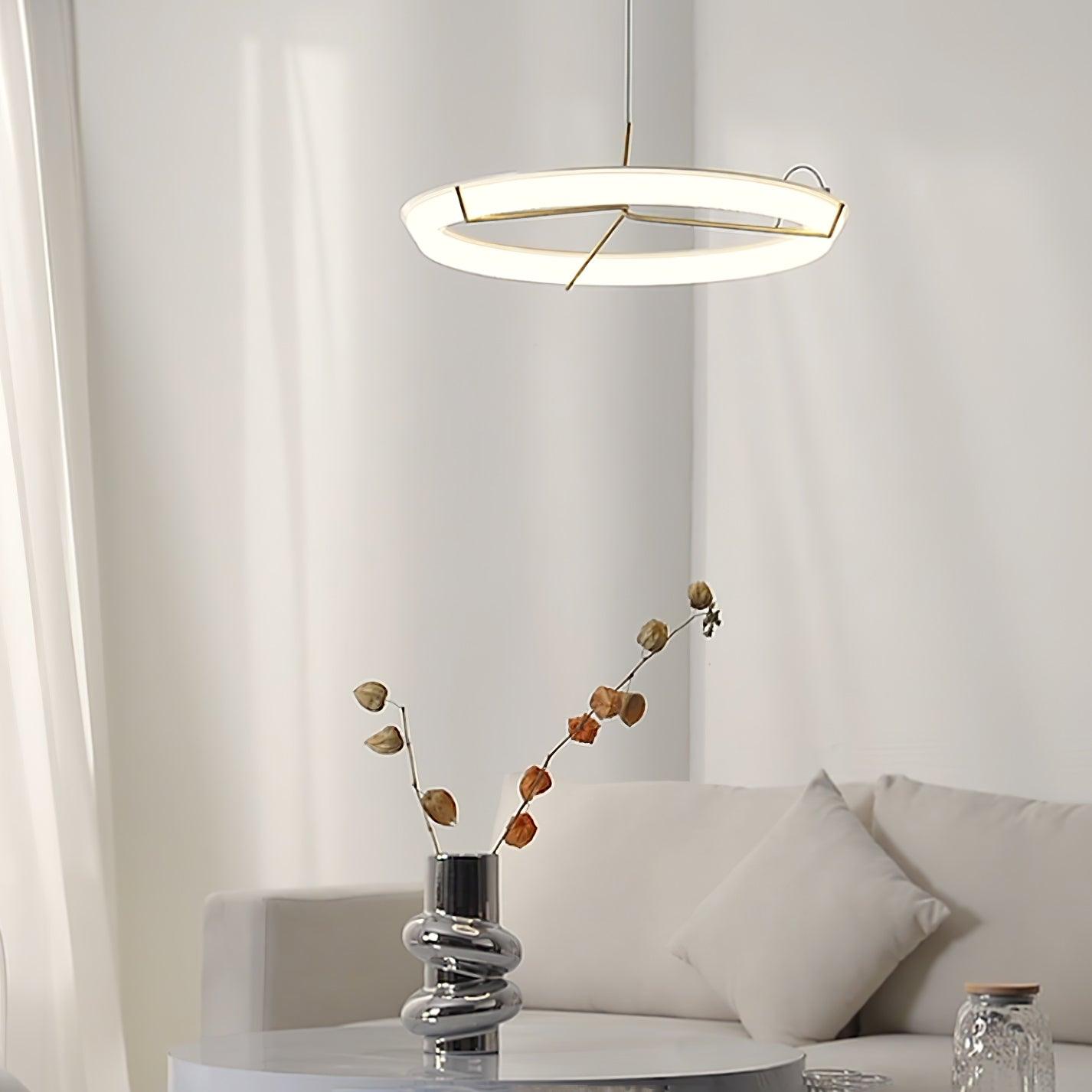 Minimalist Ring Nodes LED Hanging Lamp Adjustable Circular Pendant Fixture for Dining Areas