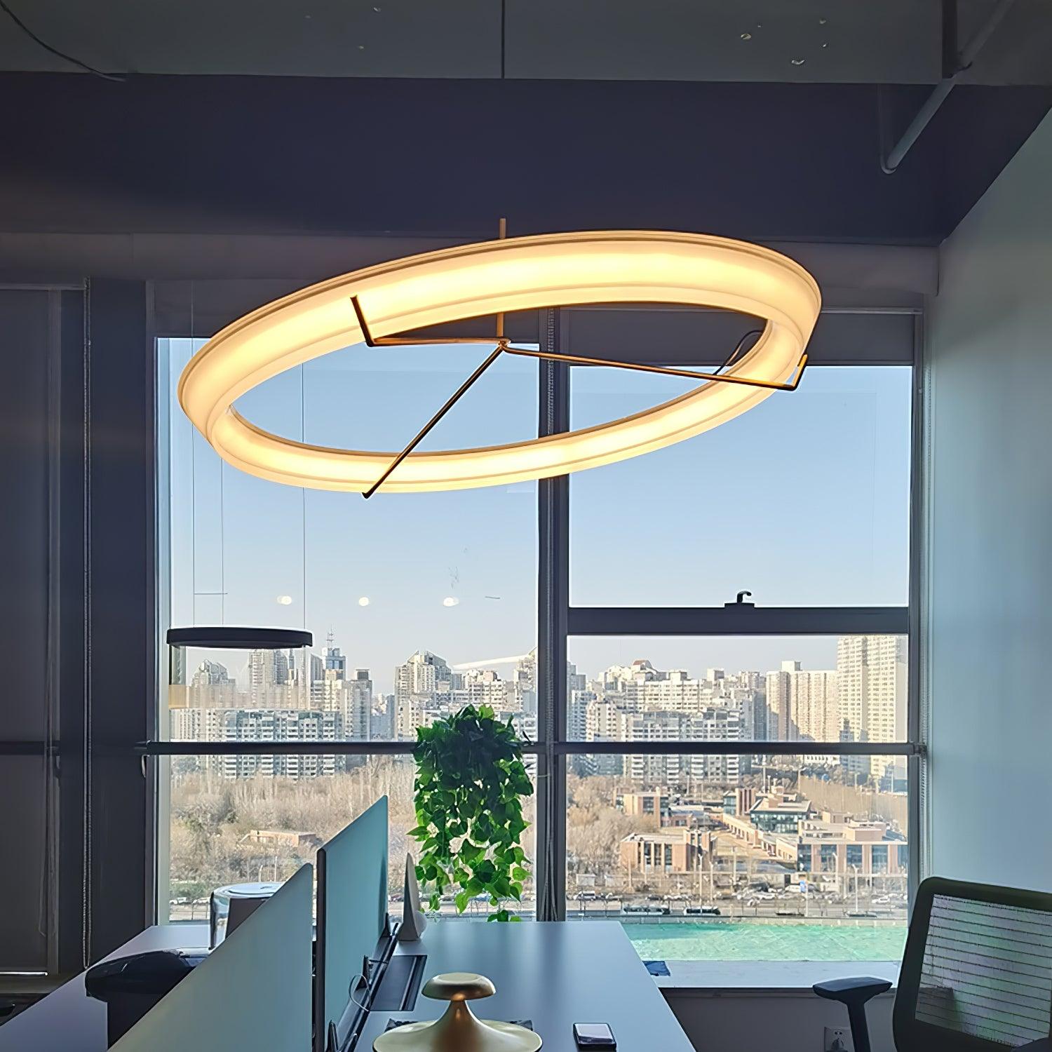 Minimalist Ring Nodes LED Hanging Lamp Adjustable Circular Pendant Fixture for Dining Areas