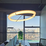 Minimalist Ring Nodes LED Hanging Lamp Adjustable Circular Pendant Fixture for Dining Areas