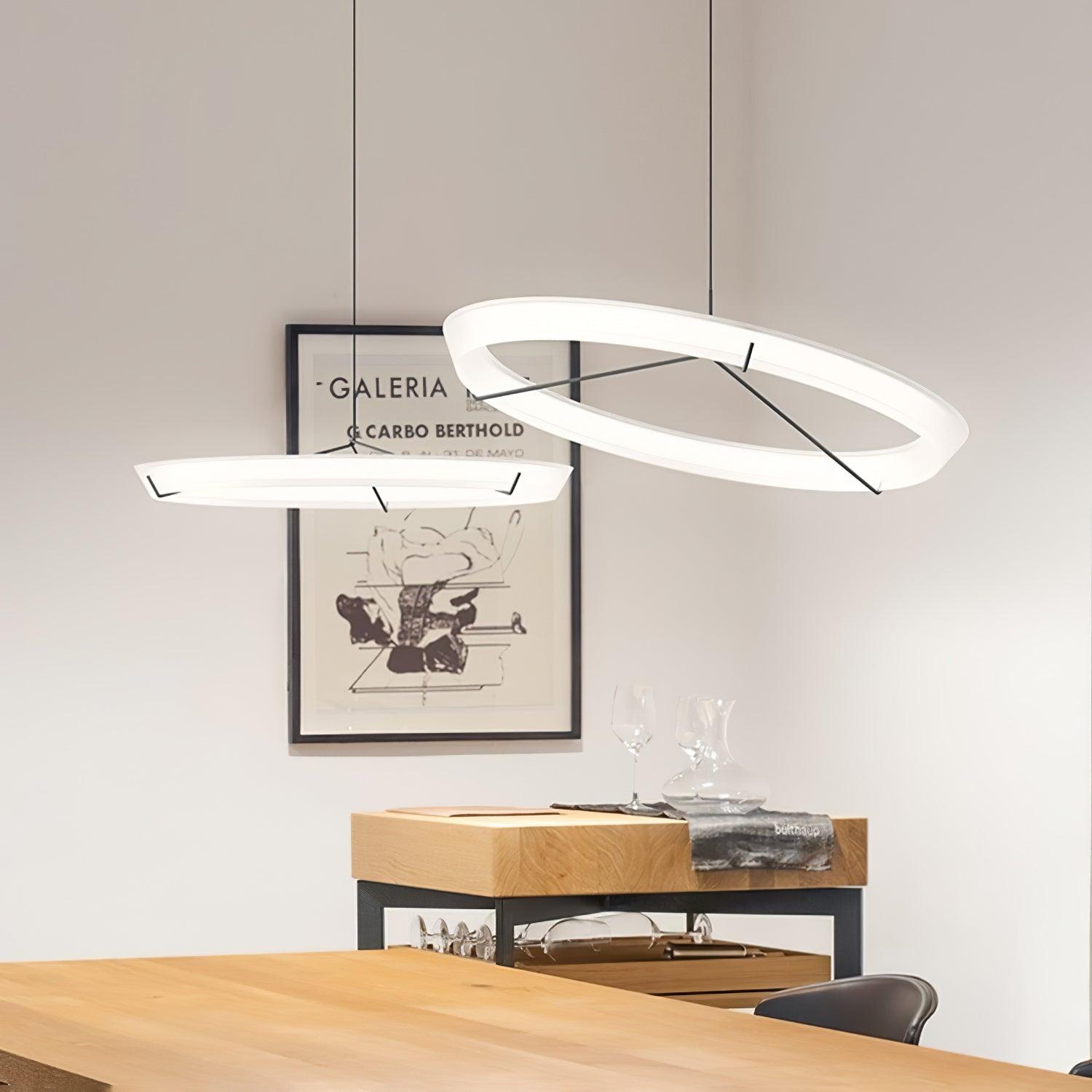 Minimalist Ring Nodes LED Hanging Lamp Adjustable Circular Pendant Fixture for Dining Areas