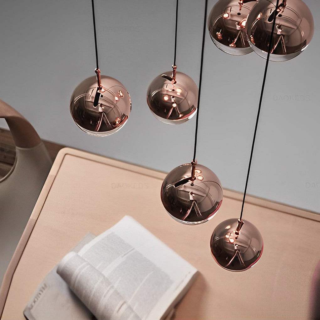 Minimalist Round LED Pendant Chandelier with Glass Globe and Adjustable Wire for Modern Homes