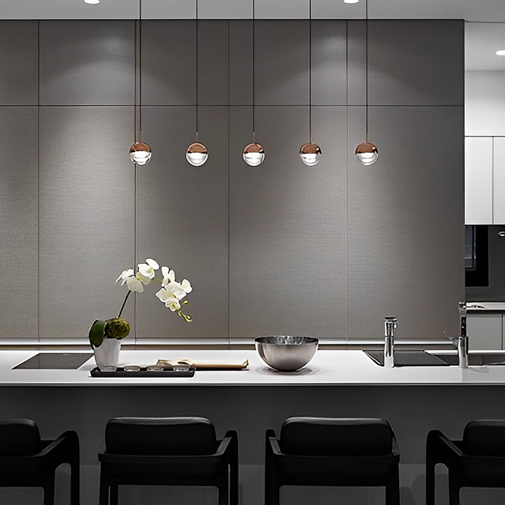 Minimalist Round LED Pendant Chandelier with Glass Globe and Adjustable Wire for Modern Homes
