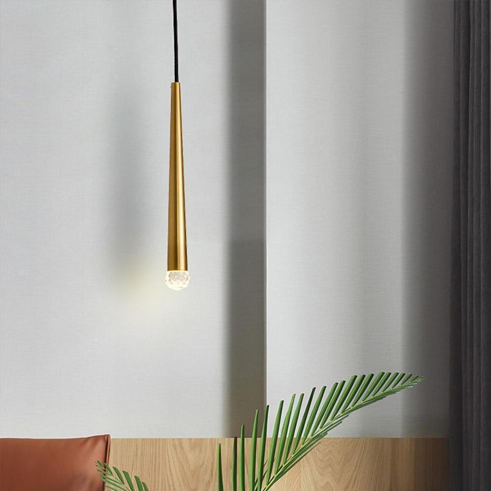 Minimalist Slim Cylinder Metal LED Pendant Light Nordic Style Adjustable Hanging Lamp for Dining Room