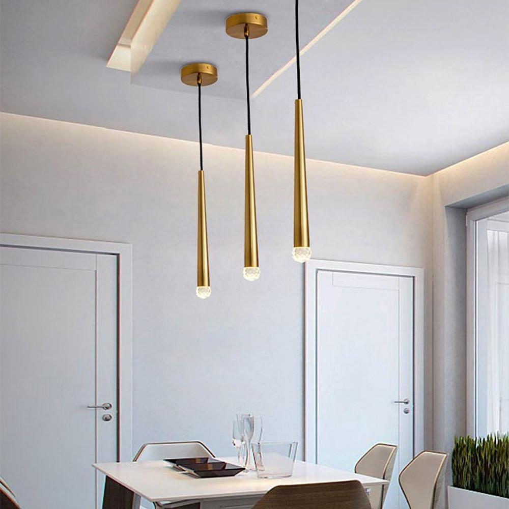 Minimalist Slim Cylinder Metal LED Pendant Light Nordic Style Adjustable Hanging Lamp for Dining Room