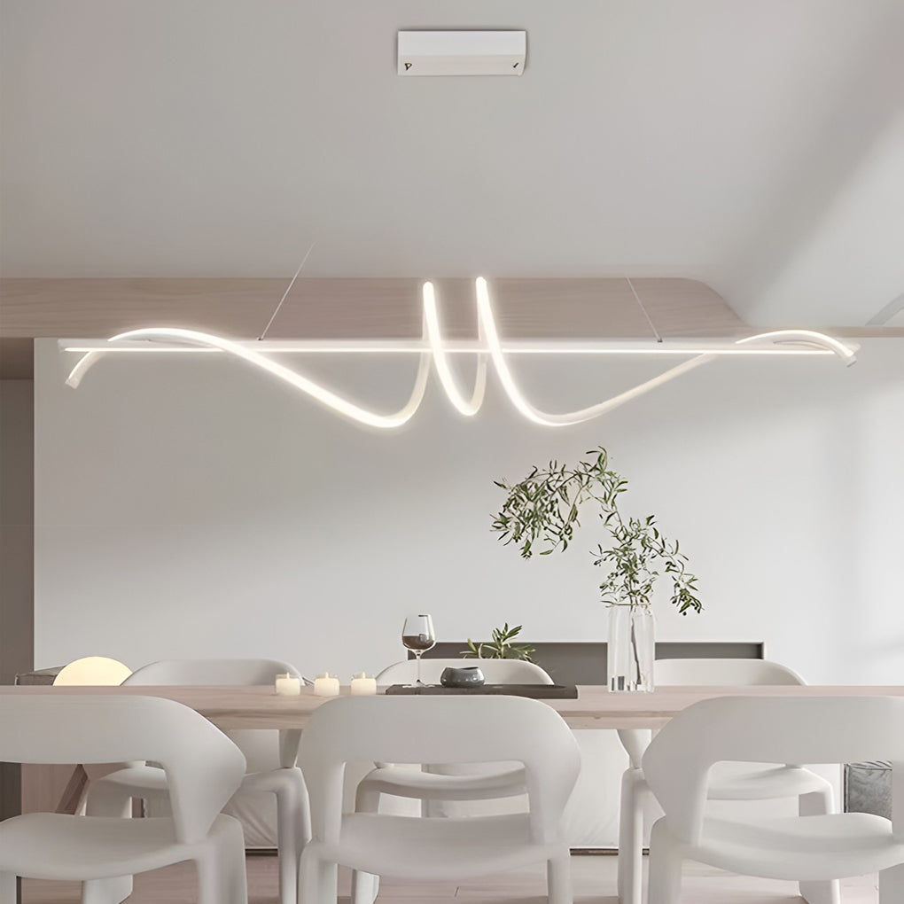 Minimalist Strip LED Kitchen Island Pendant Light Dimmable Nordic Dining Room Hanging Lamp