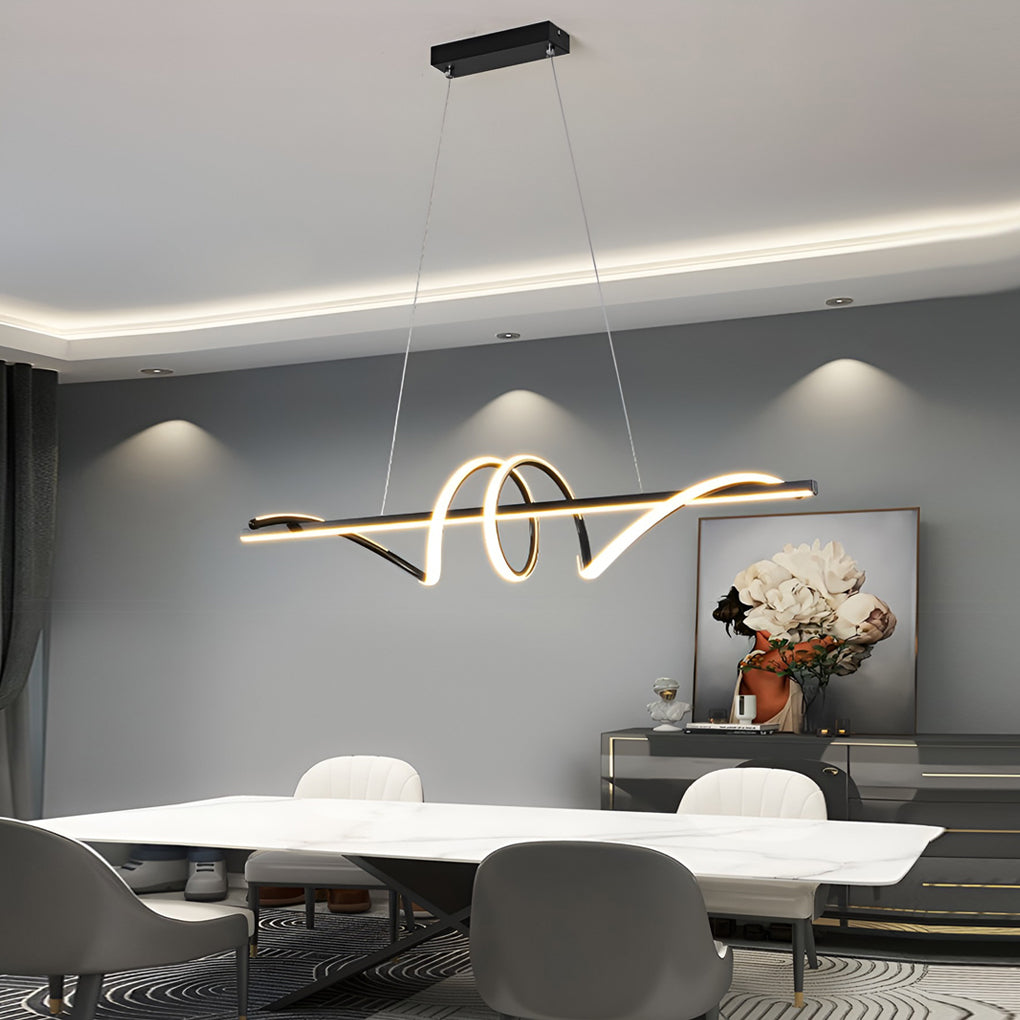 Minimalist Strip LED Kitchen Island Pendant Light Dimmable Nordic Dining Room Hanging Lamp