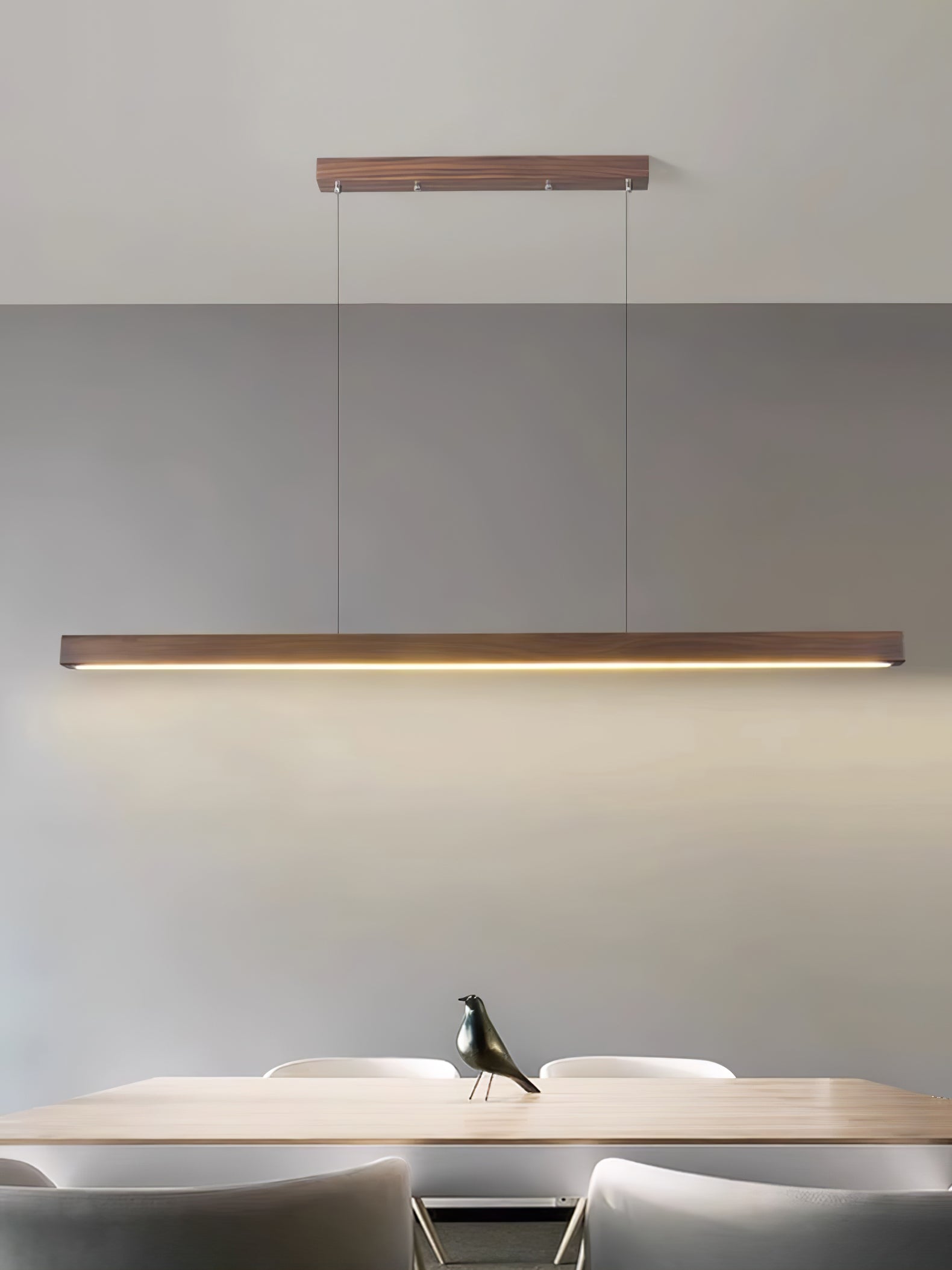 Minimalist Walnut Wood Linear Hanging Light Bar for Office and Dining Area