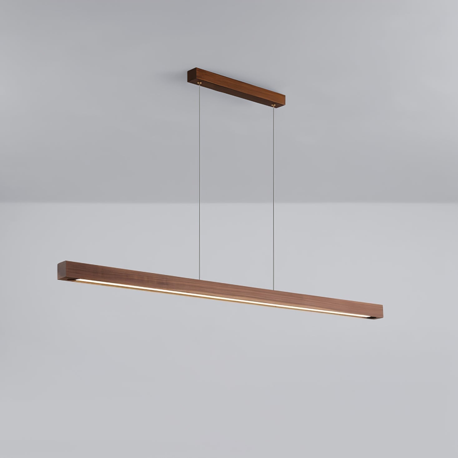 Minimalist Walnut Wood Linear Hanging Light Bar for Office and Dining Area