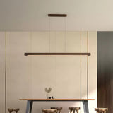Minimalist Walnut Wood Linear Hanging Light Bar for Office and Dining Area