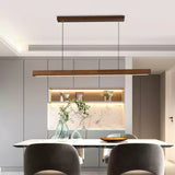 Minimalist Walnut Wood Linear Hanging Light Bar for Office and Dining Area