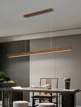 Minimalist Walnut Wood Linear Hanging Light Bar for Office and Dining Area