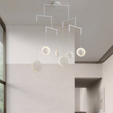 Minimalist White Focus LED Pendant Light Dimmable Ring Chandelier with 3 6 or 9 Lights for High Ceiling