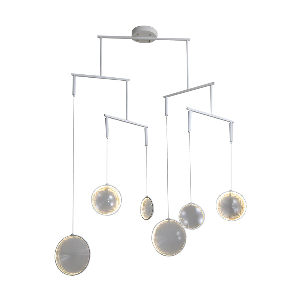 Minimalist White Focus LED Pendant Light Dimmable Ring Chandelier with 3 6 or 9 Lights for High Ceiling