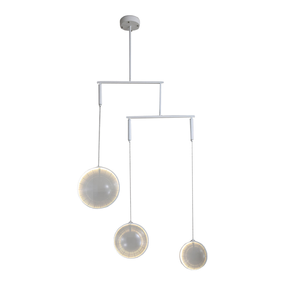 Minimalist White Focus LED Pendant Light Dimmable Ring Chandelier with 3 6 or 9 Lights for High Ceiling