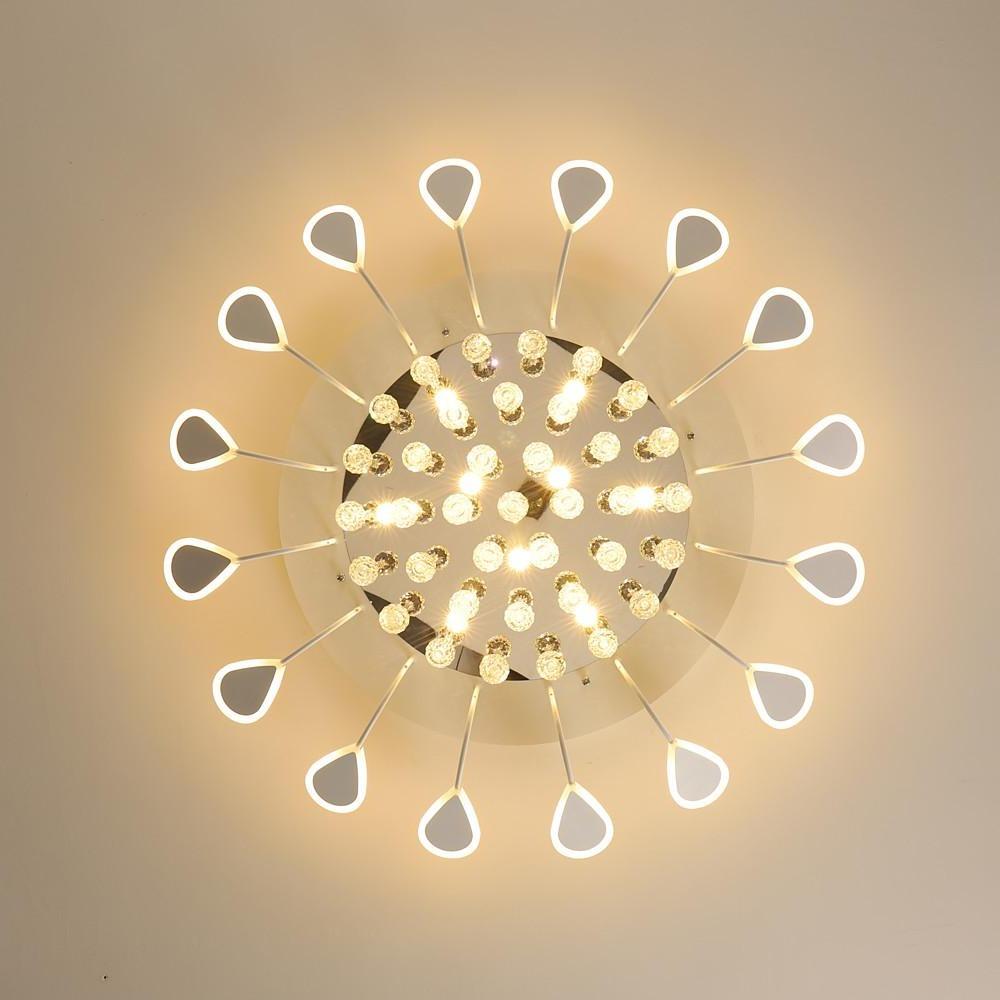 Modern Flower Crystal LED Flush Mount Ceiling Light Dimmable Chandelier for Living Room