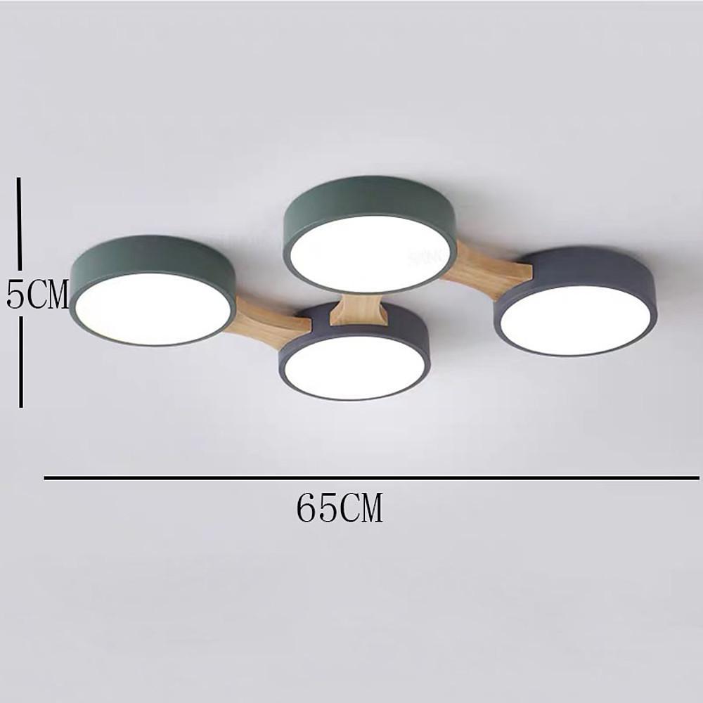 Modern Geometric Wood LED Flush Mount Ceiling Light with Dimmable Circular 5 Light Design