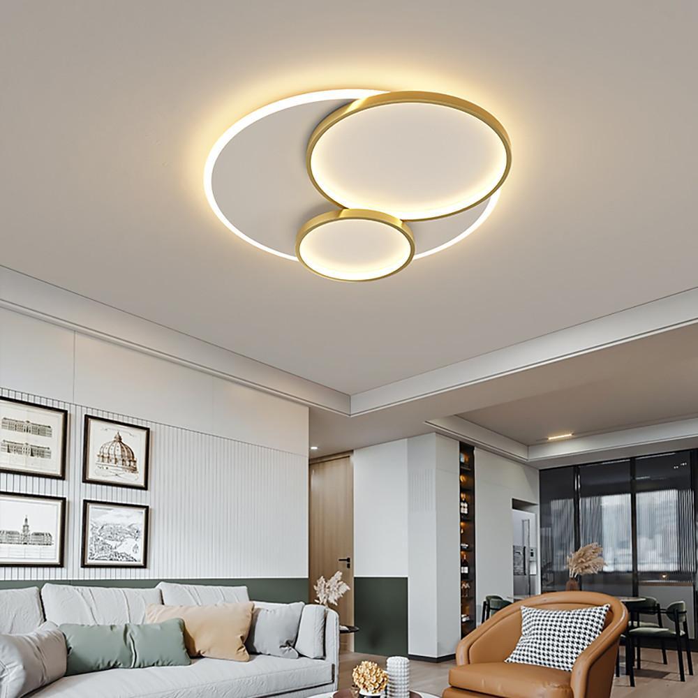Modern Three Ring Geometric LED Ceiling Light Metal Flush Mount Fixture for Bedroom and Living Room
