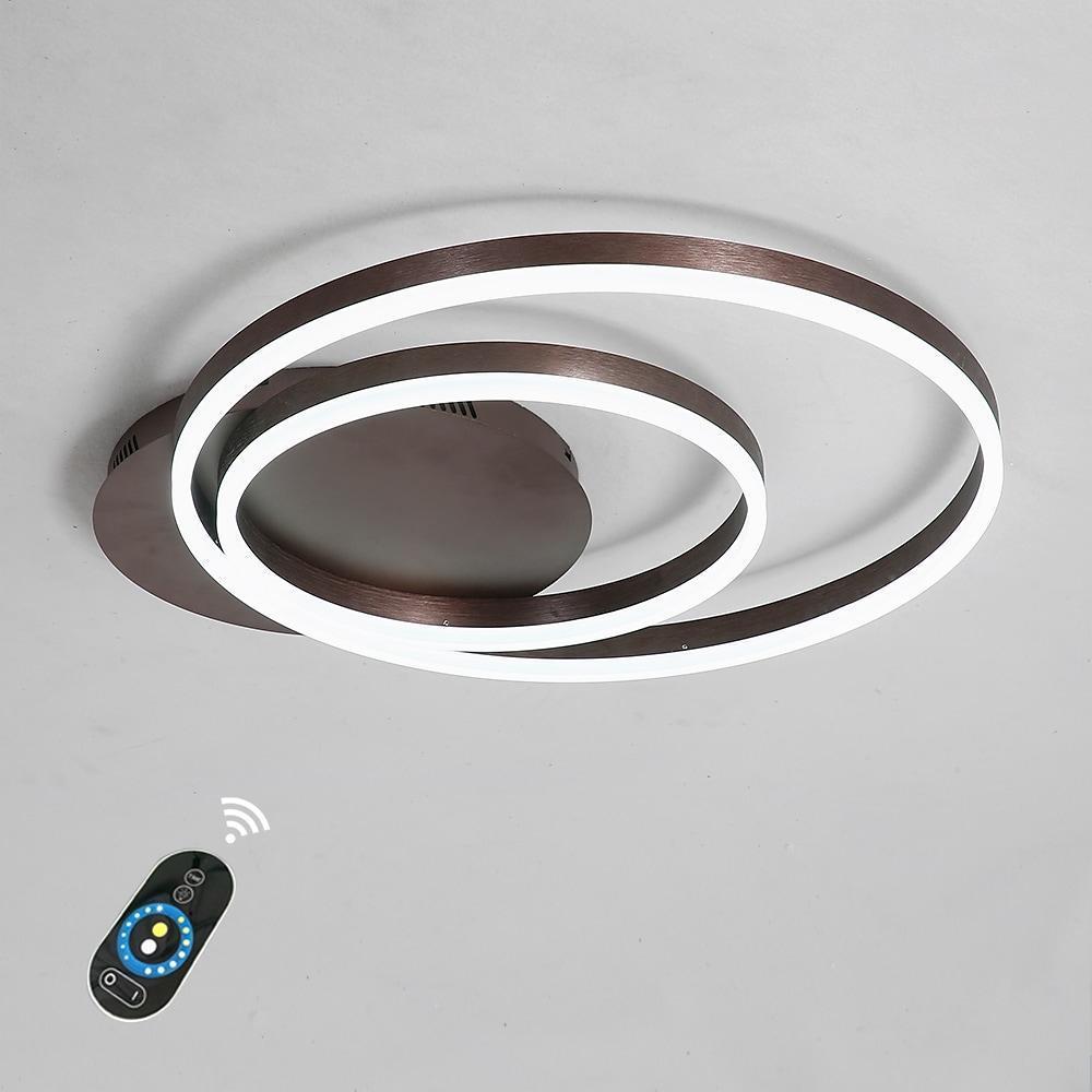 Modern Dimmable Double Ring LED Flush Mount Ceiling Light with Remote in Coffee Finish