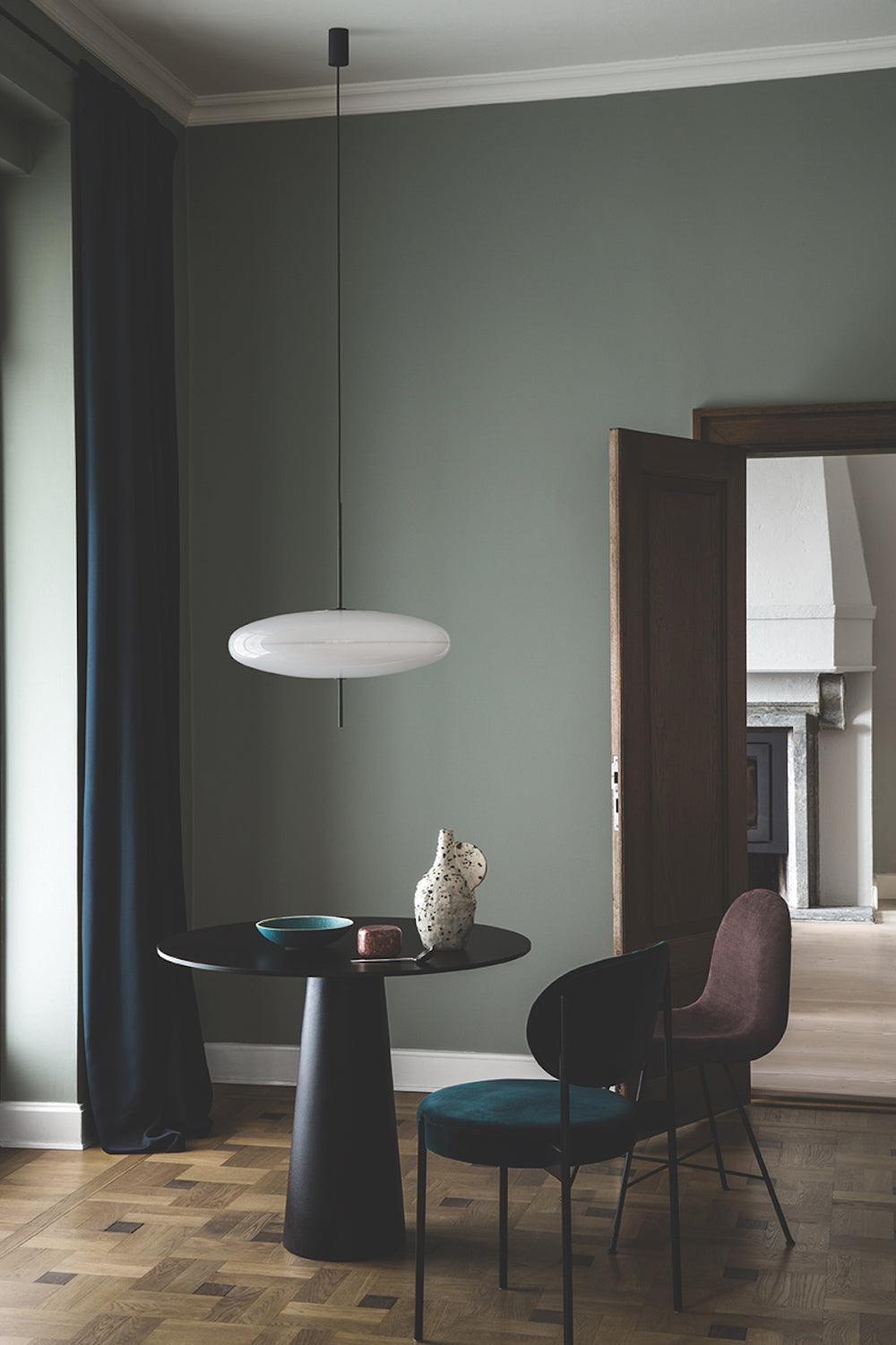 Model 2065 Mid Century Modern Pendant Lamp Opalescent Saucer Suspension Light