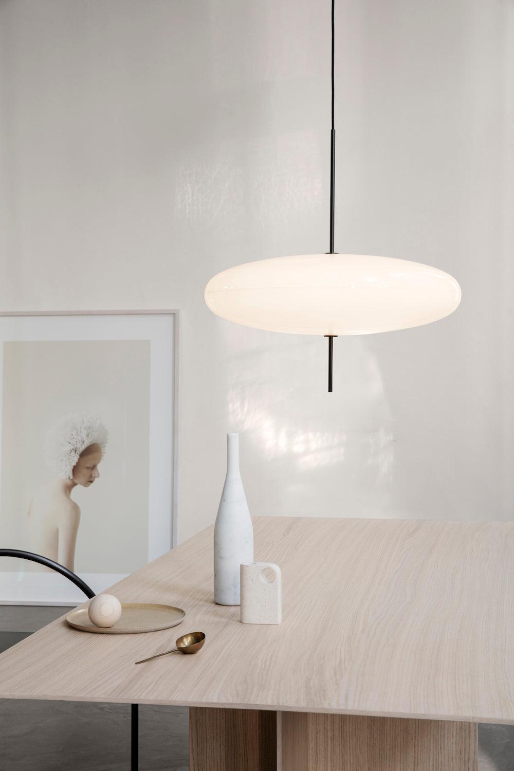 Model 2065 Mid Century Modern Pendant Lamp Opalescent Saucer Suspension Light