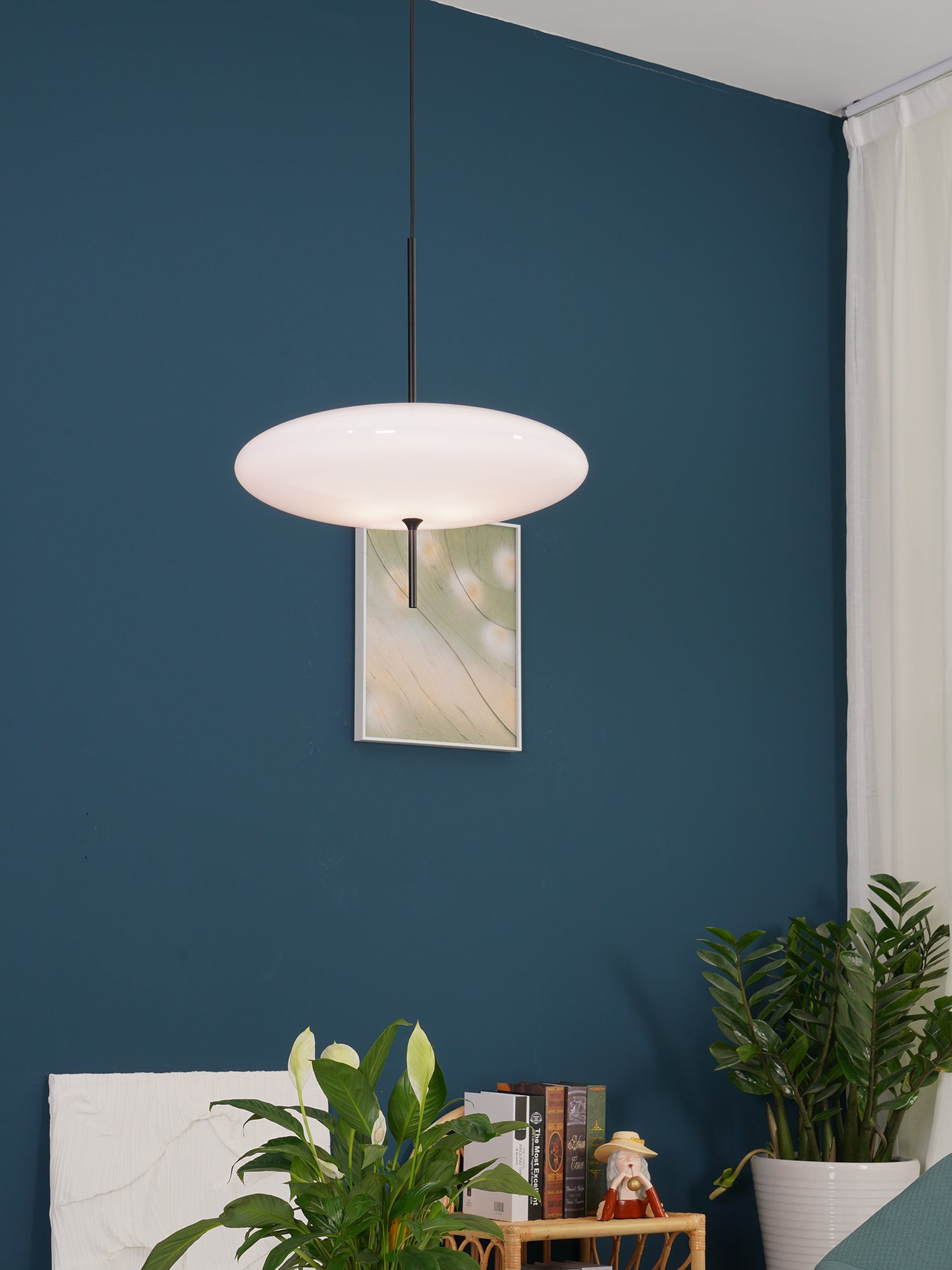 Model 2065 Mid Century Modern Pendant Lamp Opalescent Saucer Suspension Light
