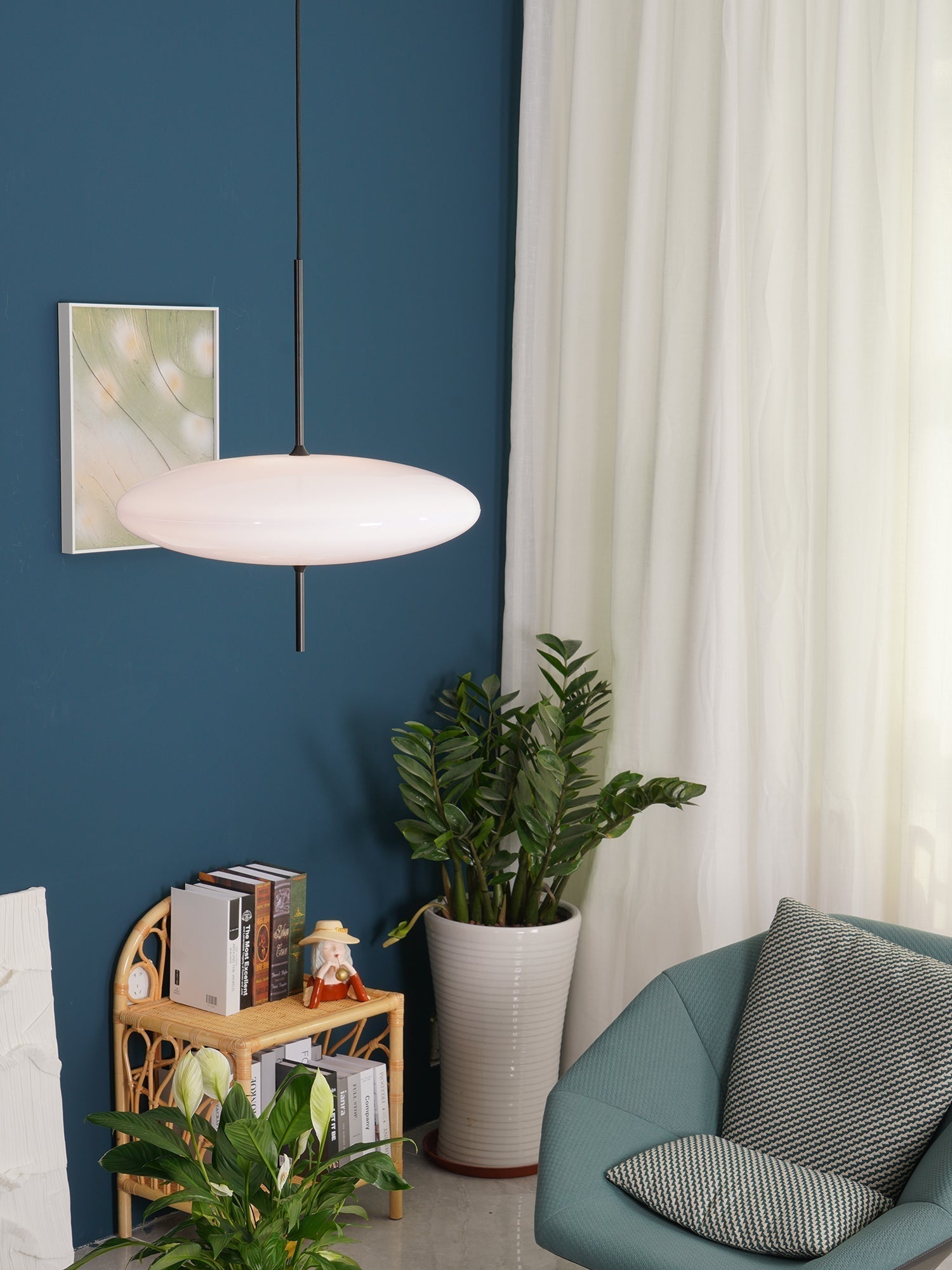 Model 2065 Mid Century Modern Pendant Lamp Opalescent Saucer Suspension Light