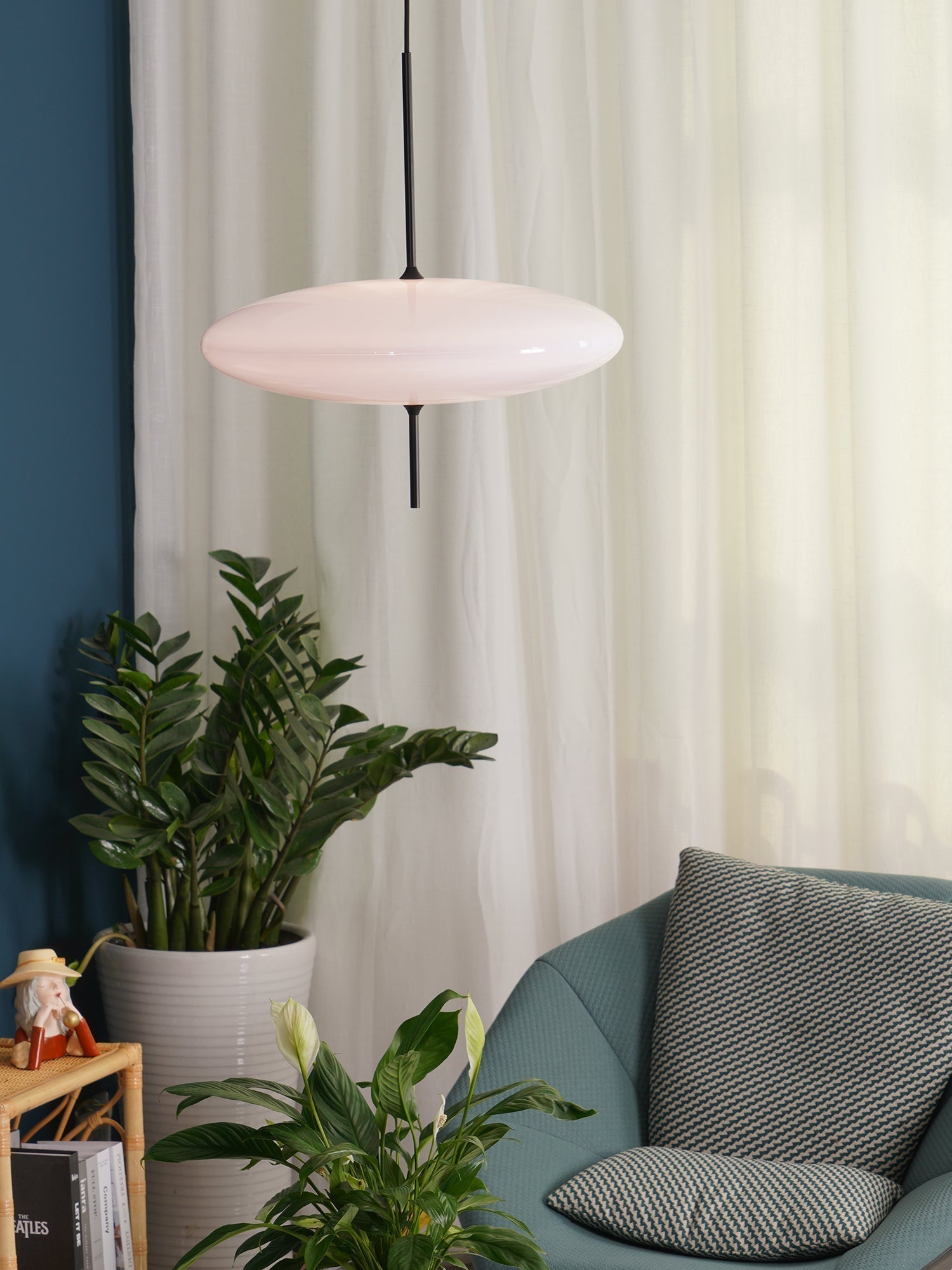 Model 2065 Mid Century Modern Pendant Lamp Opalescent Saucer Suspension Light