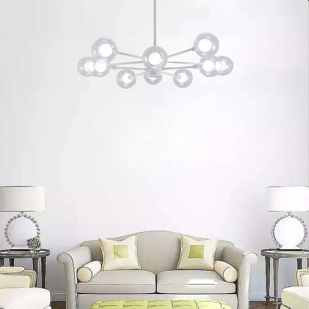 Modern 10 Light Glass LED Sputnik Chandelier White Contemporary Metal Pendant Lighting