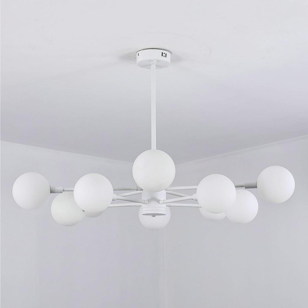Modern 10 Light Glass LED Sputnik Chandelier White Contemporary Metal Pendant Lighting