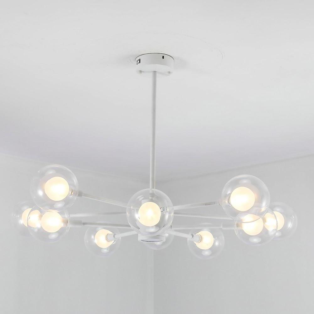 Modern 10 Light Glass LED Sputnik Chandelier White Contemporary Metal Pendant Lighting