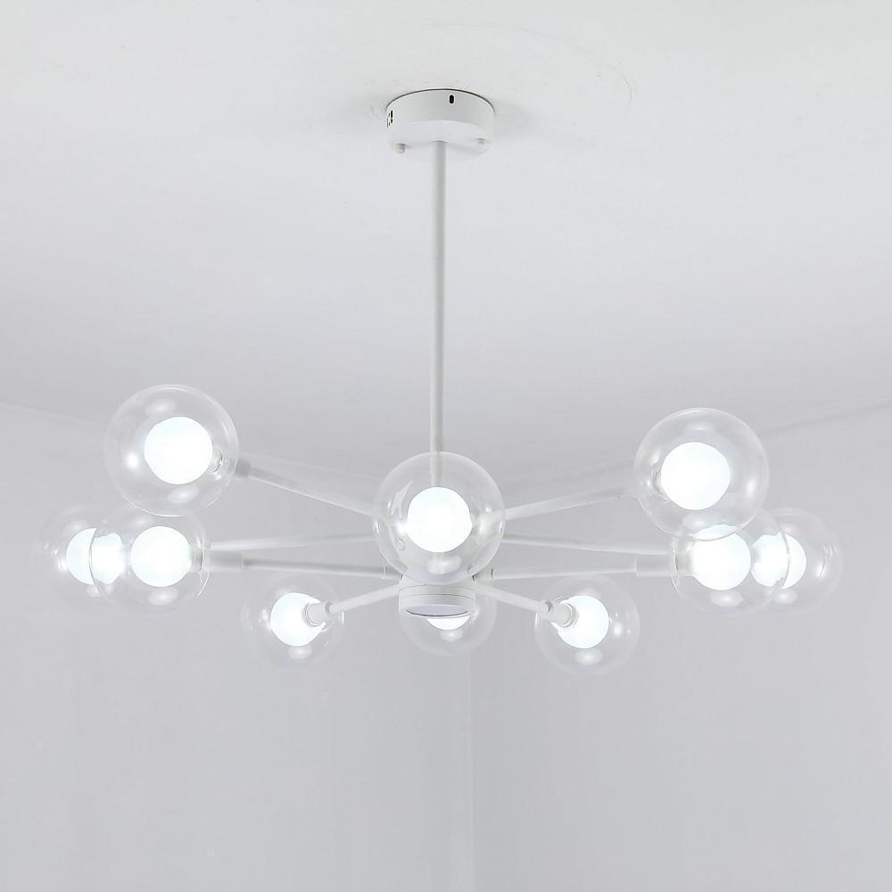 Modern 10 Light Glass LED Sputnik Chandelier White Contemporary Metal Pendant Lighting