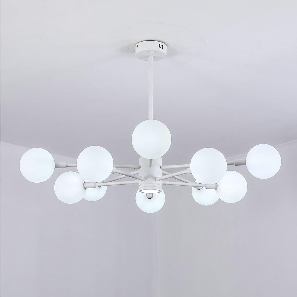 Modern 10 Light Glass LED Sputnik Chandelier White Contemporary Metal Pendant Lighting