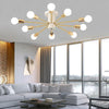 Modern 10 Light Gold Sputnik Chandelier Geometric Metal Flush Mount Ceiling Light for Living Room