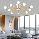 Modern 10 Light Gold Sputnik Chandelier Geometric Metal Flush Mount Ceiling Light for Living Room