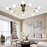 Modern 10 Light Gold Sputnik Chandelier Geometric Metal Flush Mount Ceiling Light for Living Room