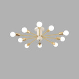 Modern 10 Light Gold Sputnik Chandelier Geometric Metal Flush Mount Ceiling Light for Living Room