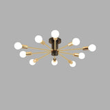 Modern 10 Light Gold Sputnik Chandelier Geometric Metal Flush Mount Ceiling Light for Living Room