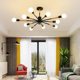 Modern 10 Light Sputnik Flush Mount Ceiling Chandelier Nordic Wood and Metal Fixture