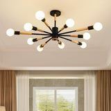 Modern 10 Light Sputnik Flush Mount Ceiling Chandelier Nordic Wood and Metal Fixture