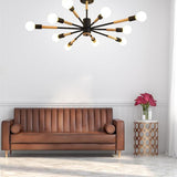 Modern 10 Light Sputnik Flush Mount Ceiling Chandelier Nordic Wood and Metal Fixture