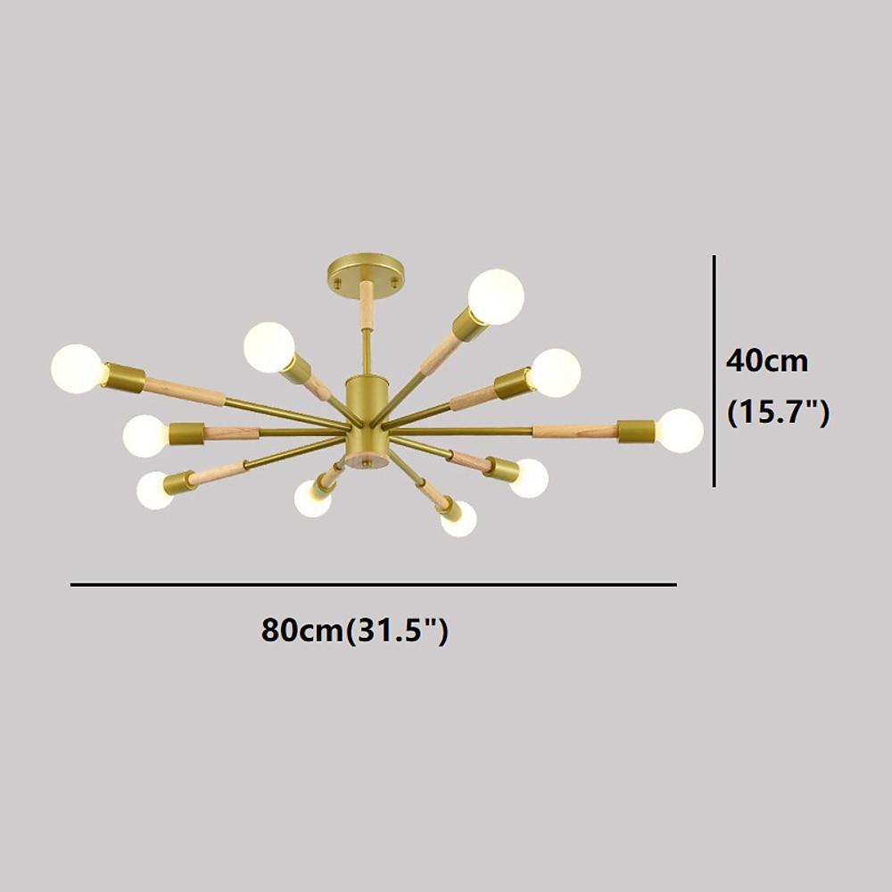Modern 10 Light Sputnik Flush Mount Ceiling Chandelier Nordic Wood and Metal Fixture