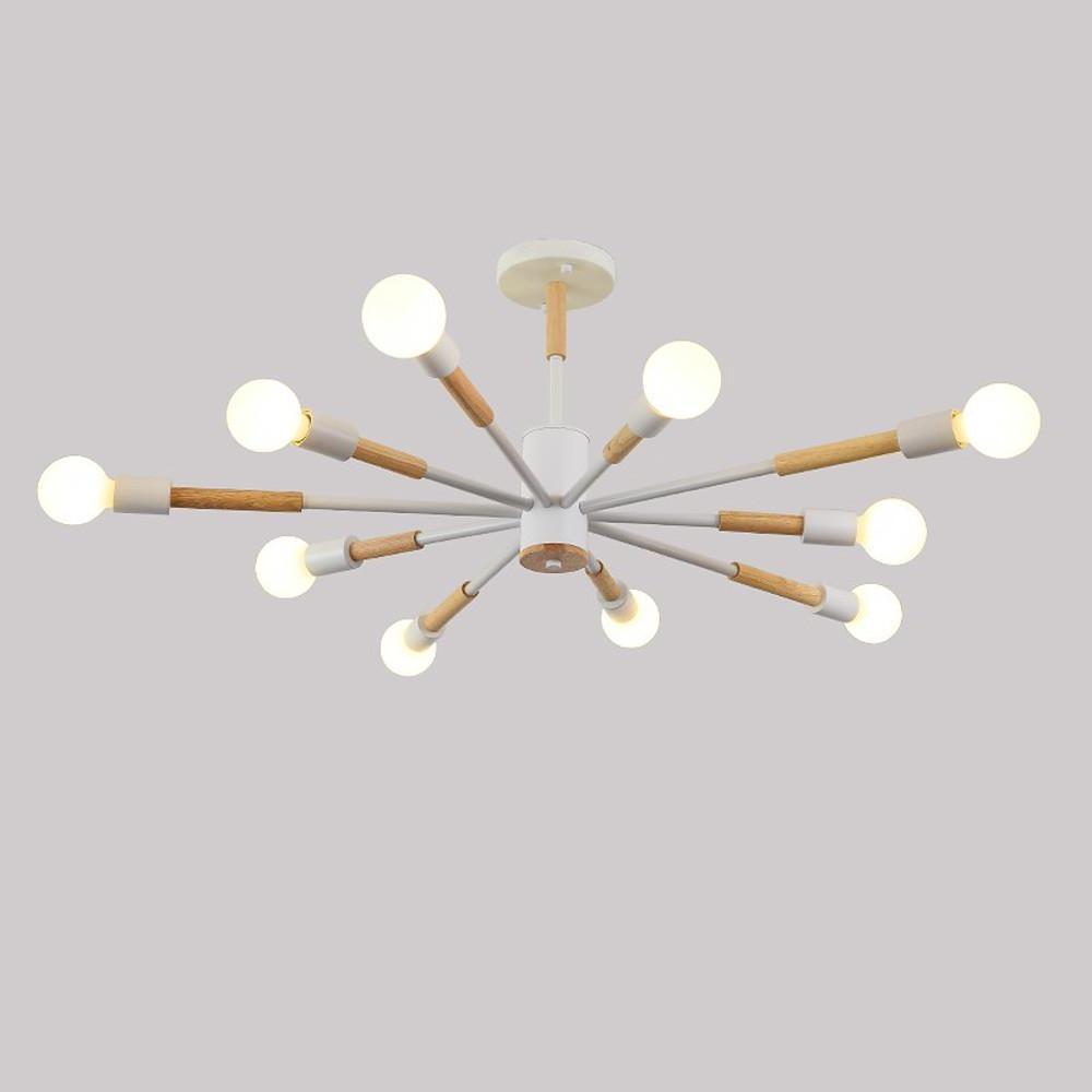 Modern 10 Light Sputnik Flush Mount Ceiling Chandelier Nordic Wood and Metal Fixture