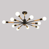 Modern 10 Light Sputnik Flush Mount Ceiling Chandelier Nordic Wood and Metal Fixture