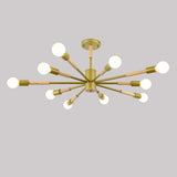 Modern 10 Light Sputnik Flush Mount Ceiling Chandelier Nordic Wood and Metal Fixture