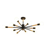 Modern 10 Light Sputnik Flush Mount Ceiling Chandelier Nordic Wood and Metal Fixture