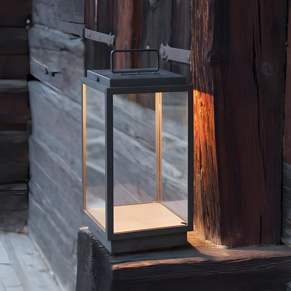 Modern 11 Inch Black Outdoor LED Lantern with Clear Glass Shade Hardwired Portable Garden Light
