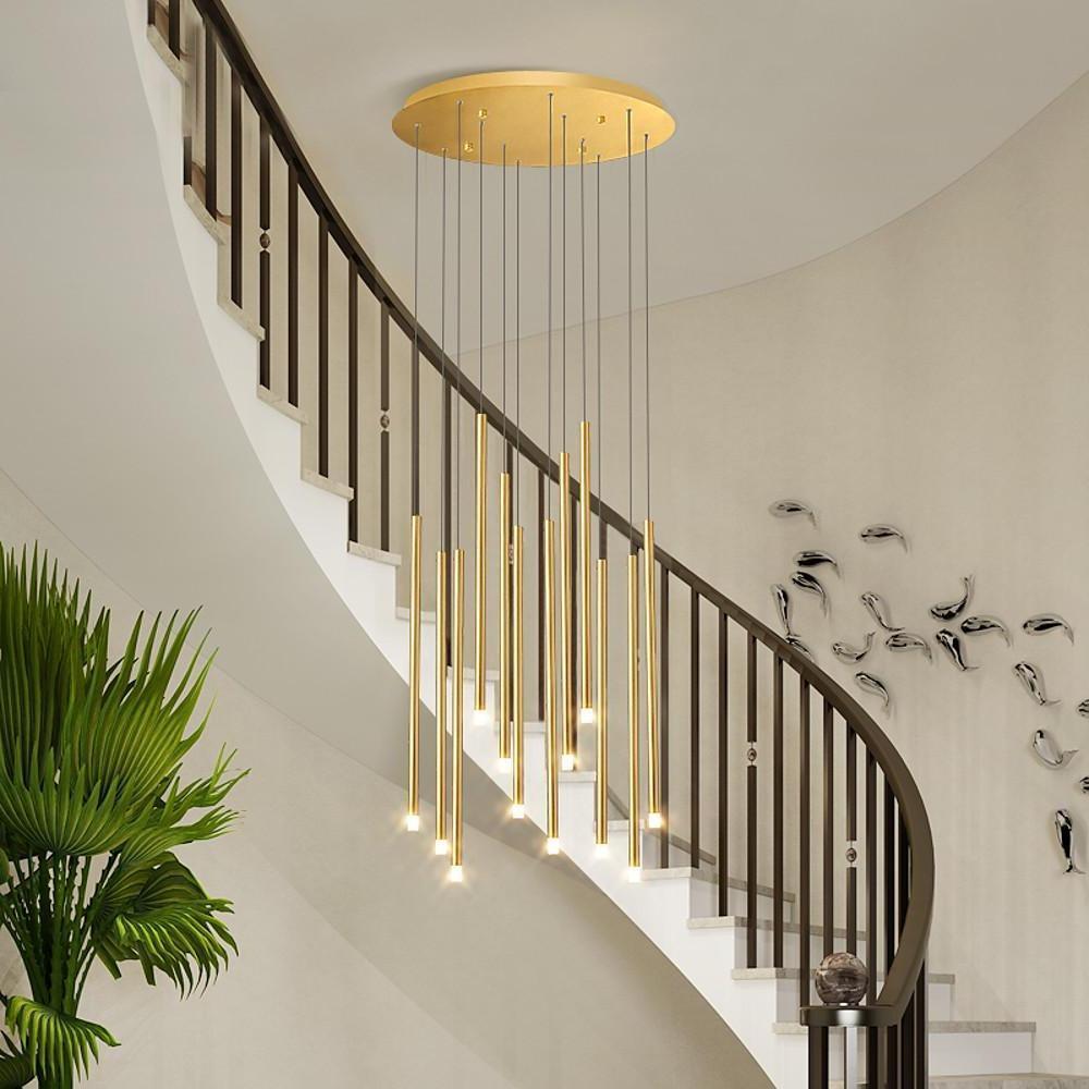 Modern 12 Light LED Cluster Pendant Chandelier with Elongated Cylindrical Shades for Dining Room